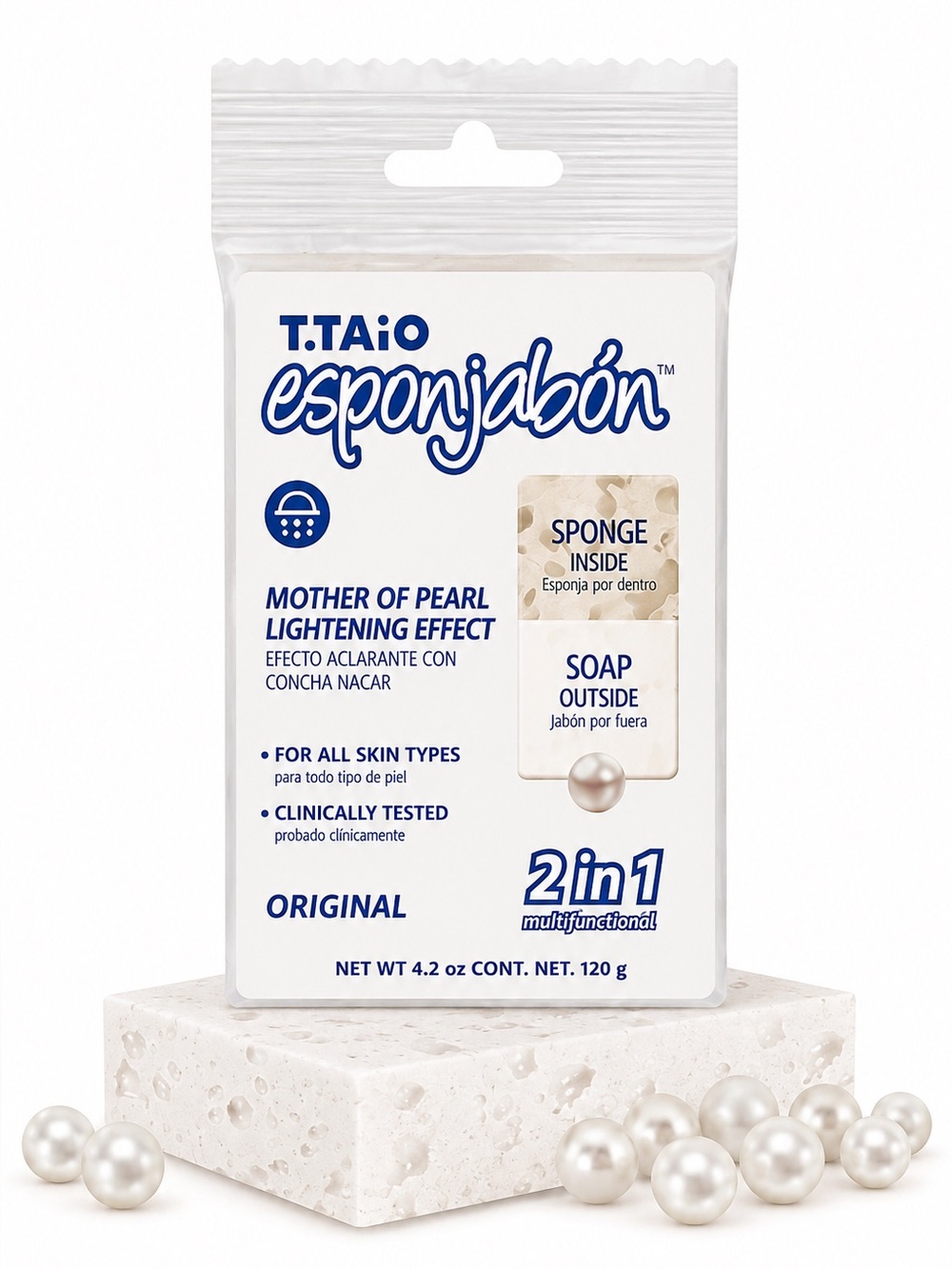 T.Taio Esponjabón Mother of Pearl Lightening Soap with Sponge - White